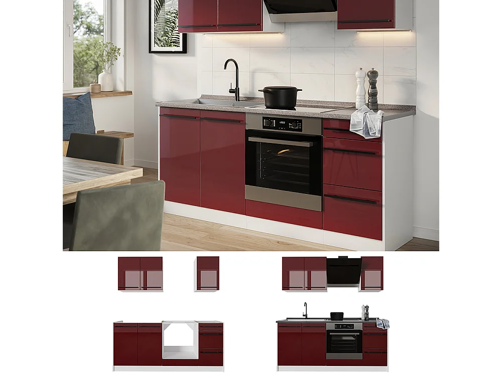 Cocina para solteros rojo de alto brillo/blanco 180x60x206.8 r-line