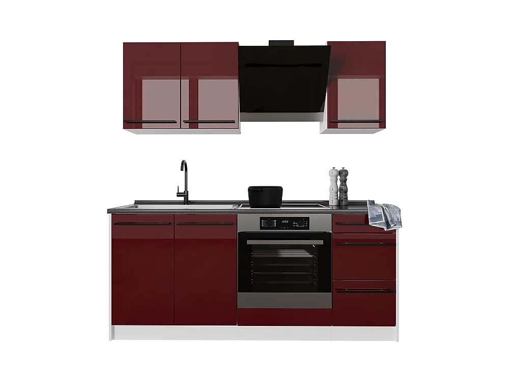 Cocina para solteros rojo de alto brillo/blanco 180x60x206.8 r-line