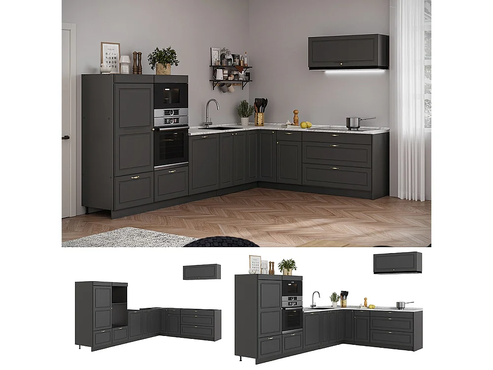 Hörnkök herrgård i antracitguld/antracit 327x60x153.6 fame-line