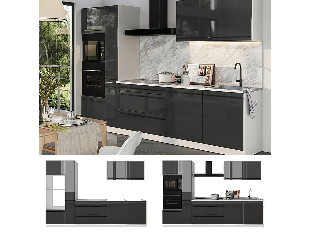 Cuisine anthracite haute brillance/blanc 310x60x206.8 r-line