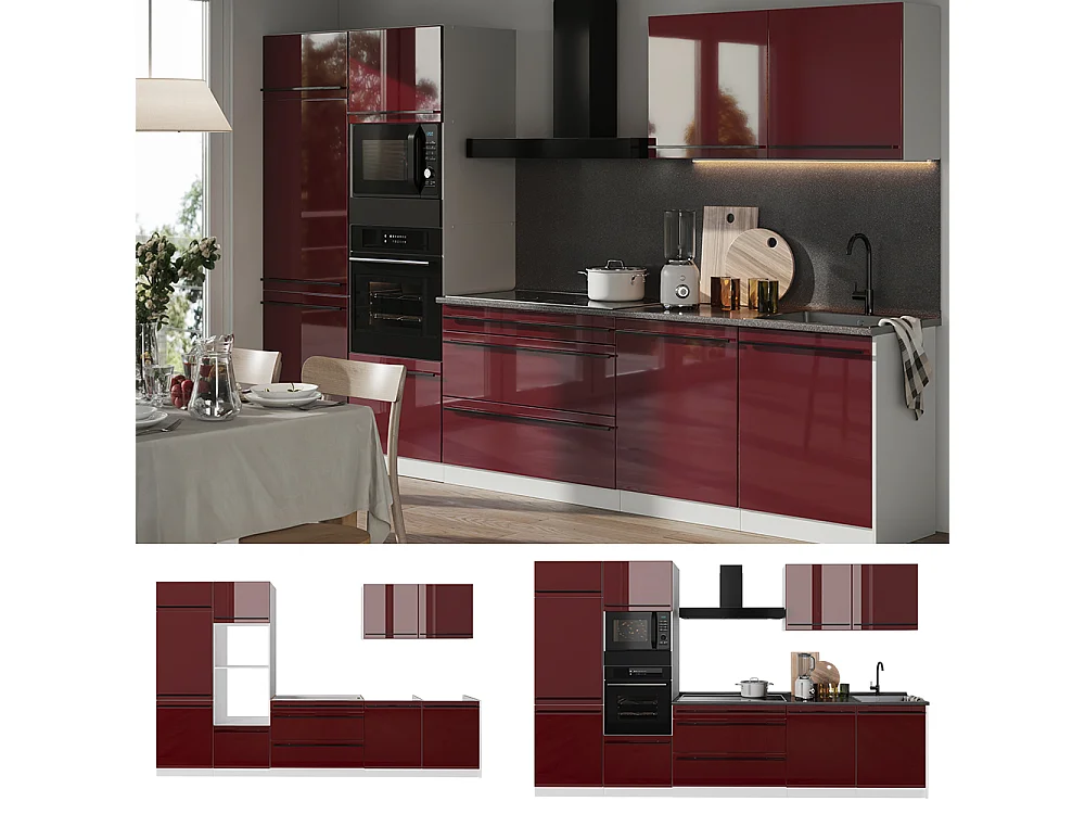 Mueble de cocina rojo de alto brillo/blanco 340x60x206.8 r-line