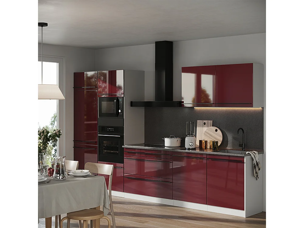 Mueble de cocina rojo de alto brillo/blanco 340x60x206.8 r-line