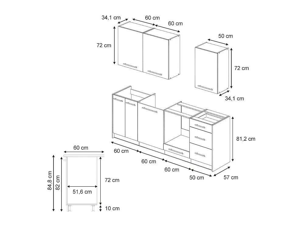 Zabudowa kuchenna antracyt połysk/antracyt 230x60x82 fame-line