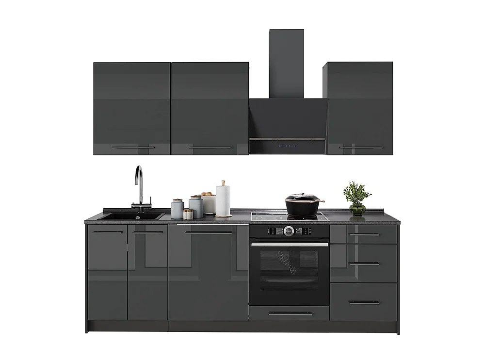 Zabudowa kuchenna antracyt połysk/antracyt 230x60x82 fame-line