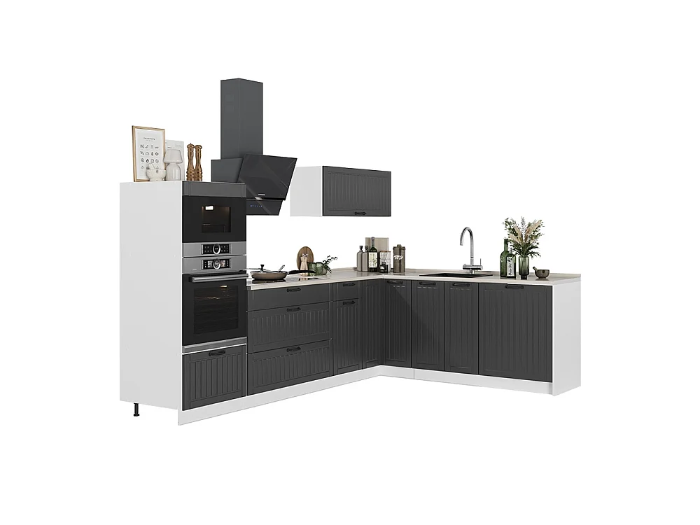 Cuisine en angle gris foncé/blanc 287x60x153.6 fame-line