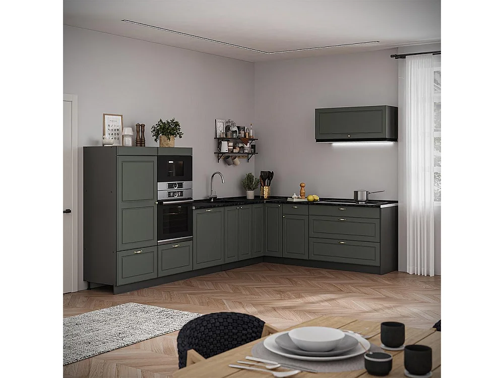 Hörnkök grönt och guld lanthus/antracit 327x51.6x153.6 fame-line