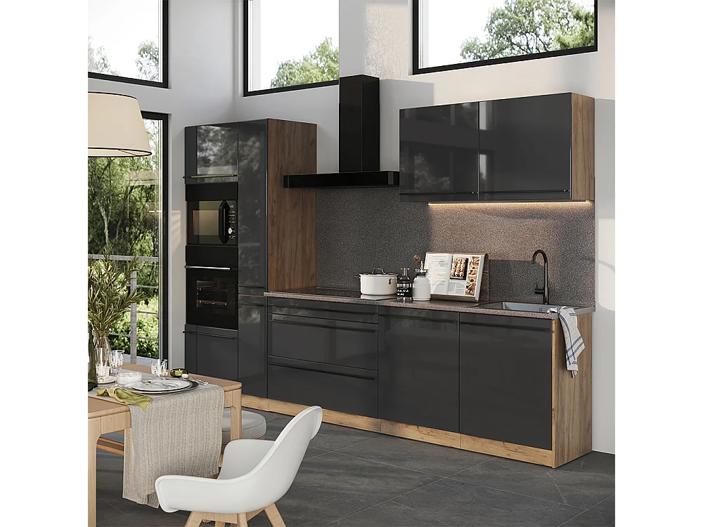 Cuisine anthracite haute brillance/chêne doré 310x60x206.8 r-line