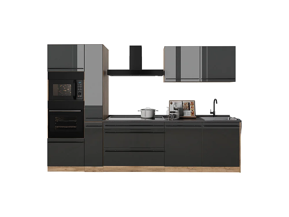 Cuisine anthracite haute brillance/chêne doré 310x60x206.8 r-line