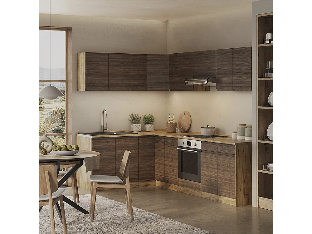 Kogoszczona kuchnia tytoń i orzech włoski/dąb goldkraft 267x60x81.6 r-line