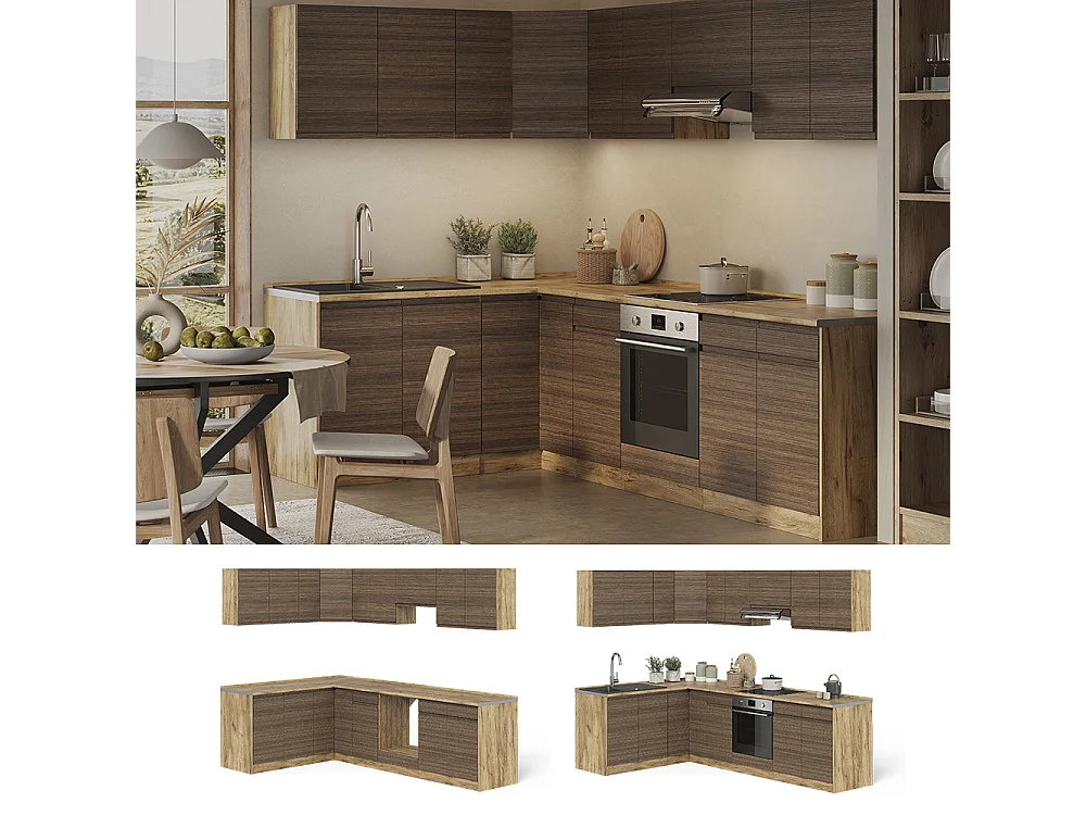 Kogoszczona kuchnia tytoń i orzech włoski/dąb goldkraft 267x60x81.6 r-line