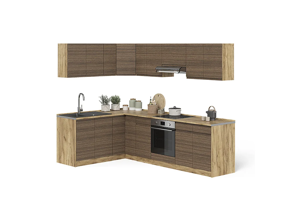 Kogoszczona kuchnia tytoń i orzech włoski/dąb goldkraft 267x60x81.6 r-line