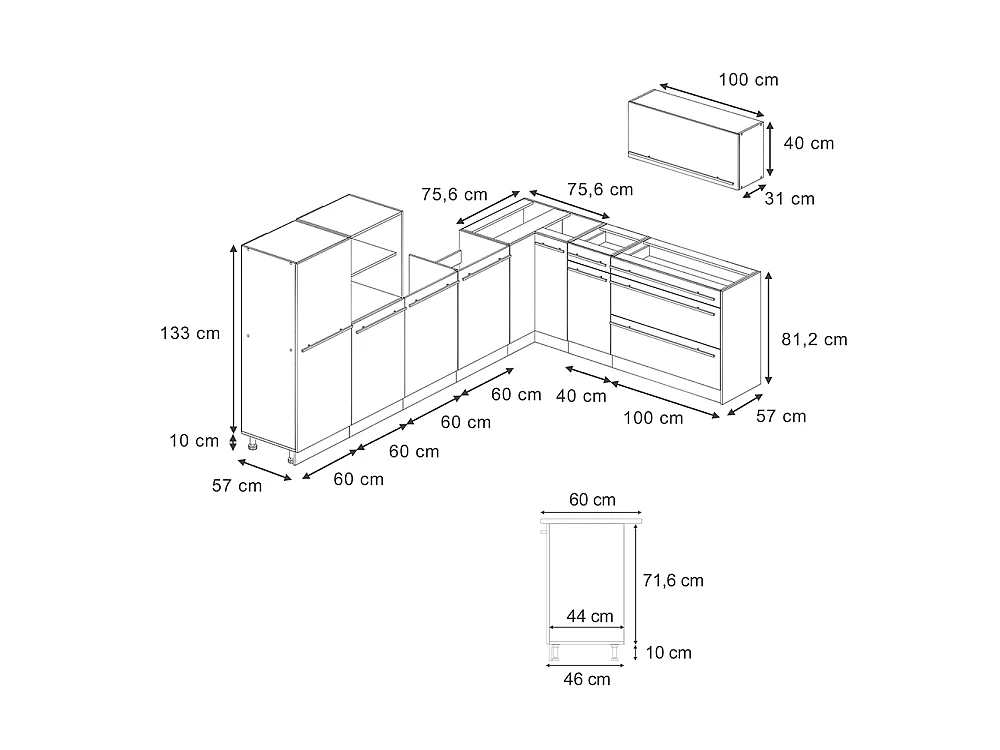 Kogoszczona kuchnia antracyt wiejski/dąb goldkraft 327x60x143 r-line