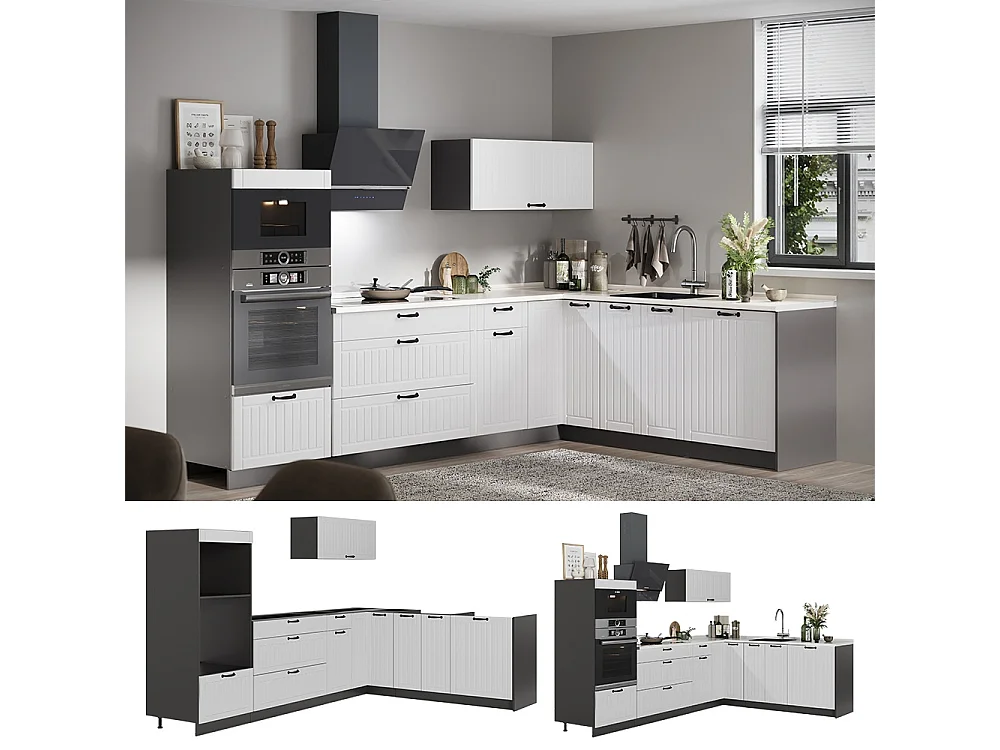 Hörnkök vitt hus på landet/antracit 287x51.6x153.6 fame-line