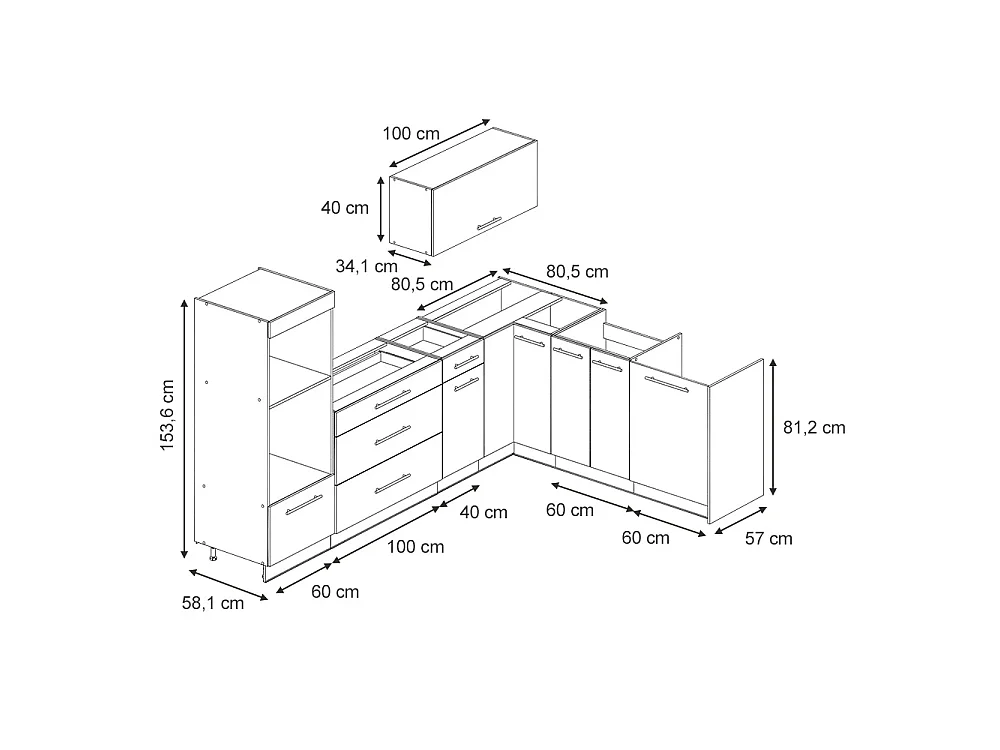 Hörnkök vitt hus på landet/antracit 287x51.6x153.6 fame-line