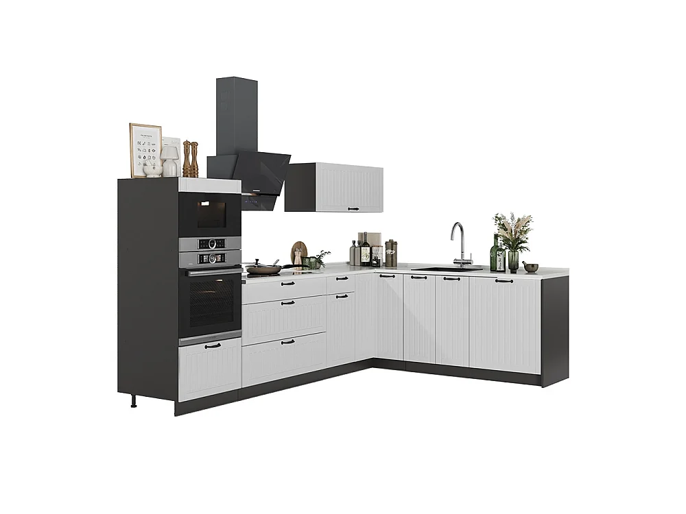 Hörnkök vitt hus på landet/antracit 287x51.6x153.6 fame-line