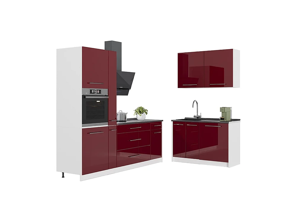 Kök bordeaux högblank/vit 220x60x206.8 fame-line