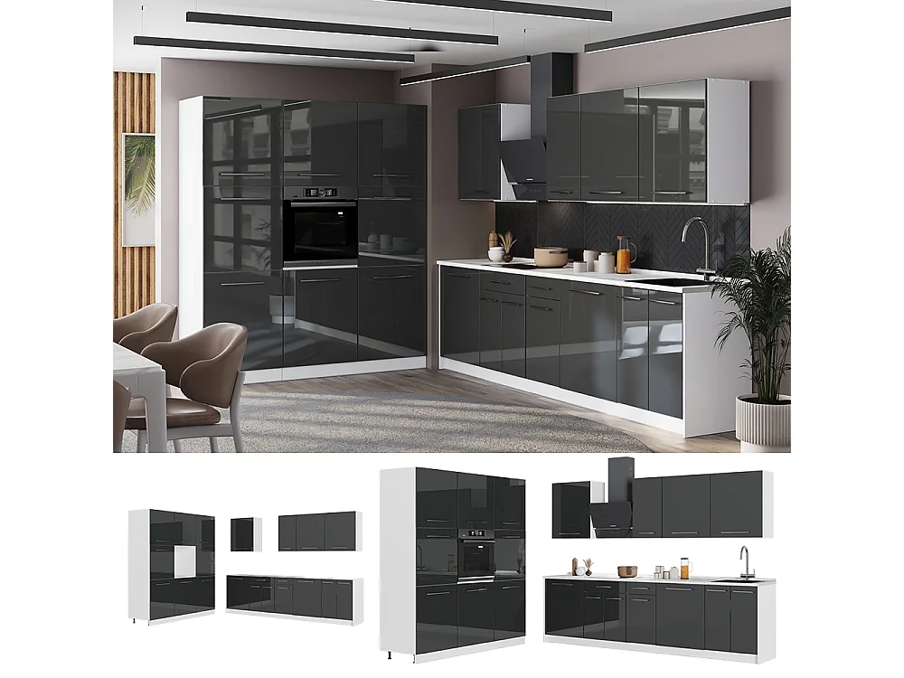 Cuisine anthracite haute brillance/blanc 460x60x206.8 fame-line