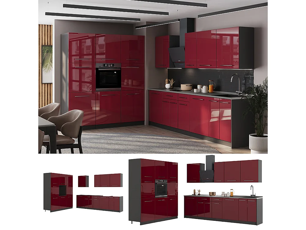 Mueble de cocina rojo burdeos alto brillo/antracita 460x60x206.8 fame-line