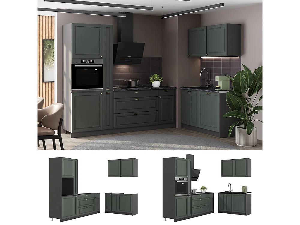 Kök grönt och guld lanthus/antracit 220x51.6x206.8 fame-line