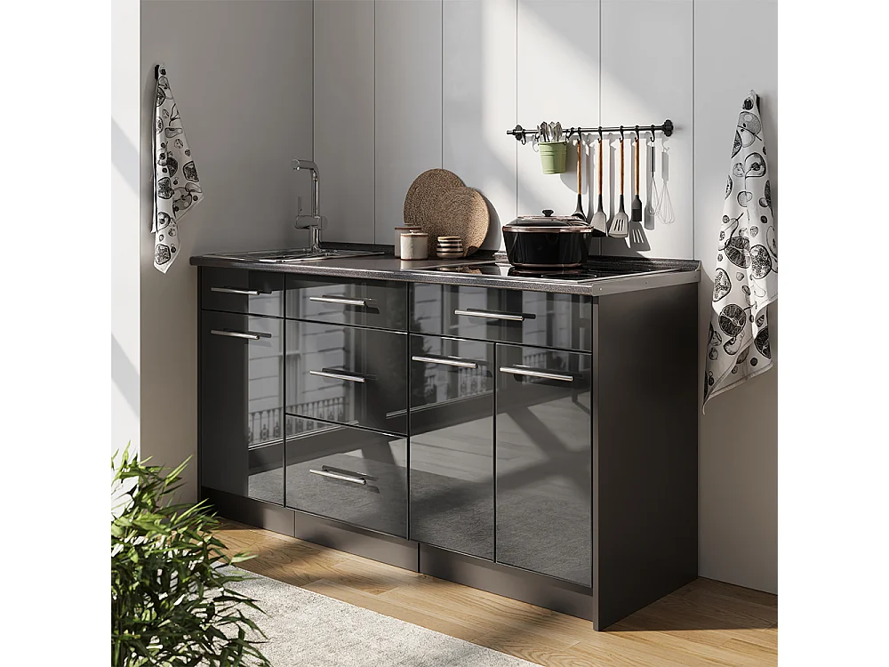 Bloc de cuisine anthracite haute brillance/anthracite 150x60x82 fame-line