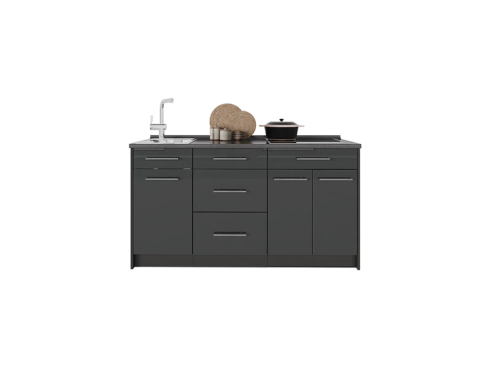 Bloc de cuisine anthracite haute brillance/anthracite 150x60x82 fame-line