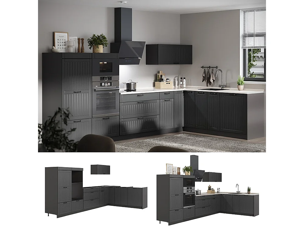 Cuisine en angle gris foncé/anthracite 347x51.6x153.6 fame-line