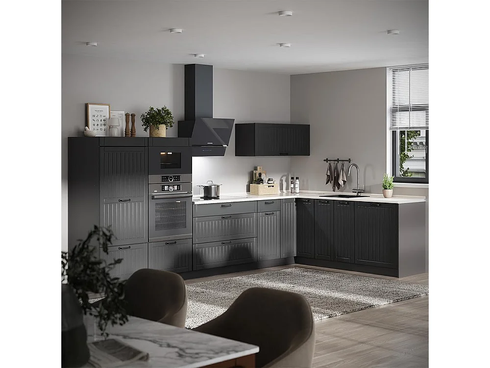 Cuisine en angle gris foncé/anthracite 347x51.6x153.6 fame-line