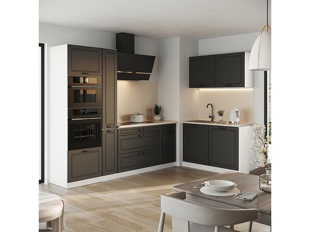 Cuisine en angle anthracite campagne/blanc 230x60x206.8 r-line