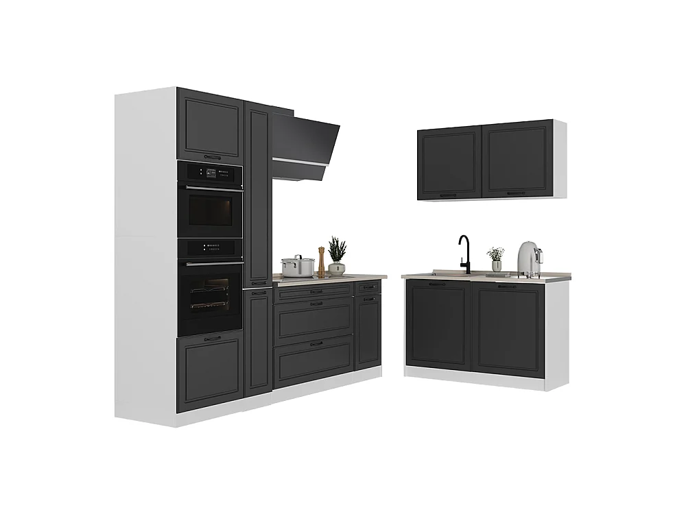Cuisine en angle anthracite campagne/blanc 230x60x206.8 r-line
