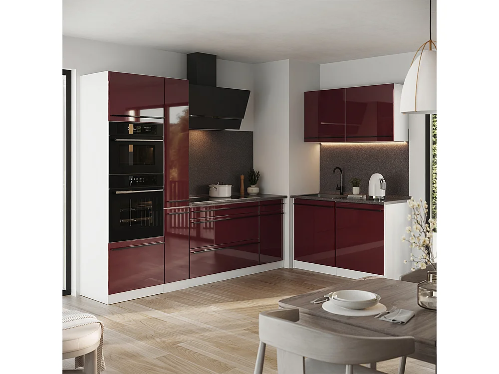 Cocina esquinera rojo de alto brillo/blanco 230x60x206.8 r-line