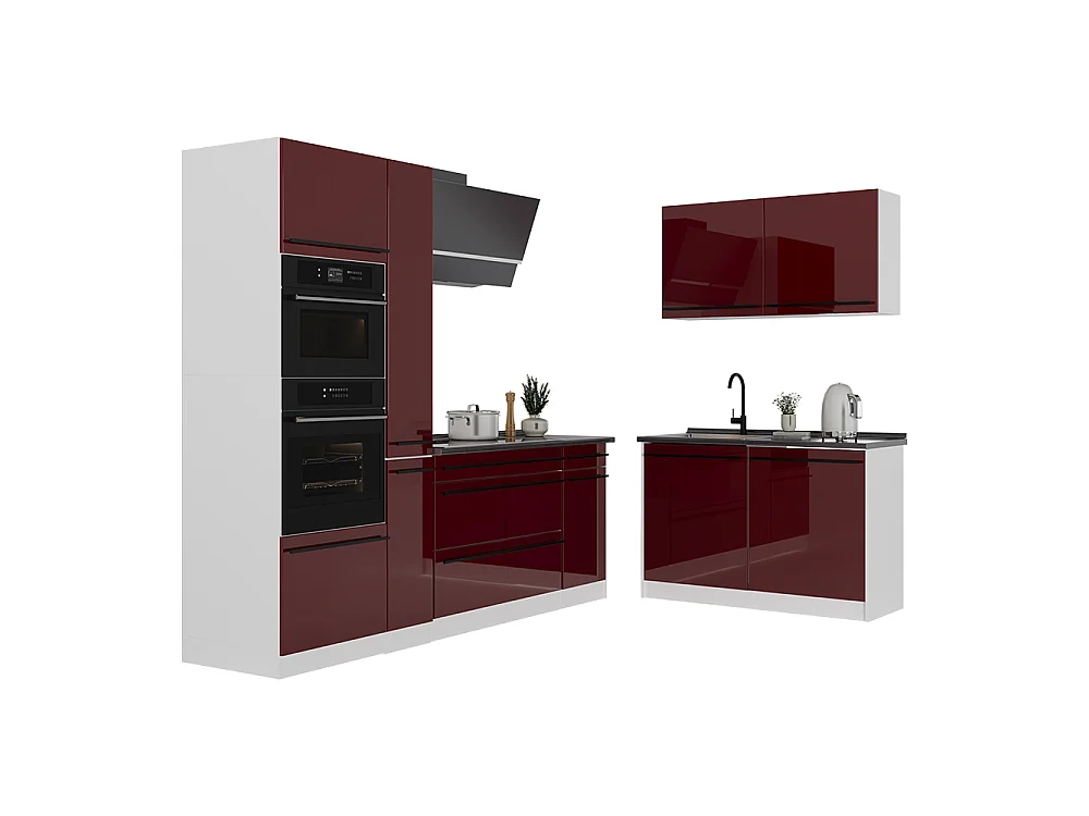 Cocina esquinera rojo de alto brillo/blanco 230x60x206.8 r-line