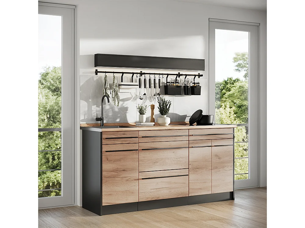 Bloc de cuisine chêne doré/anthracite 160x60x81.6 r-line