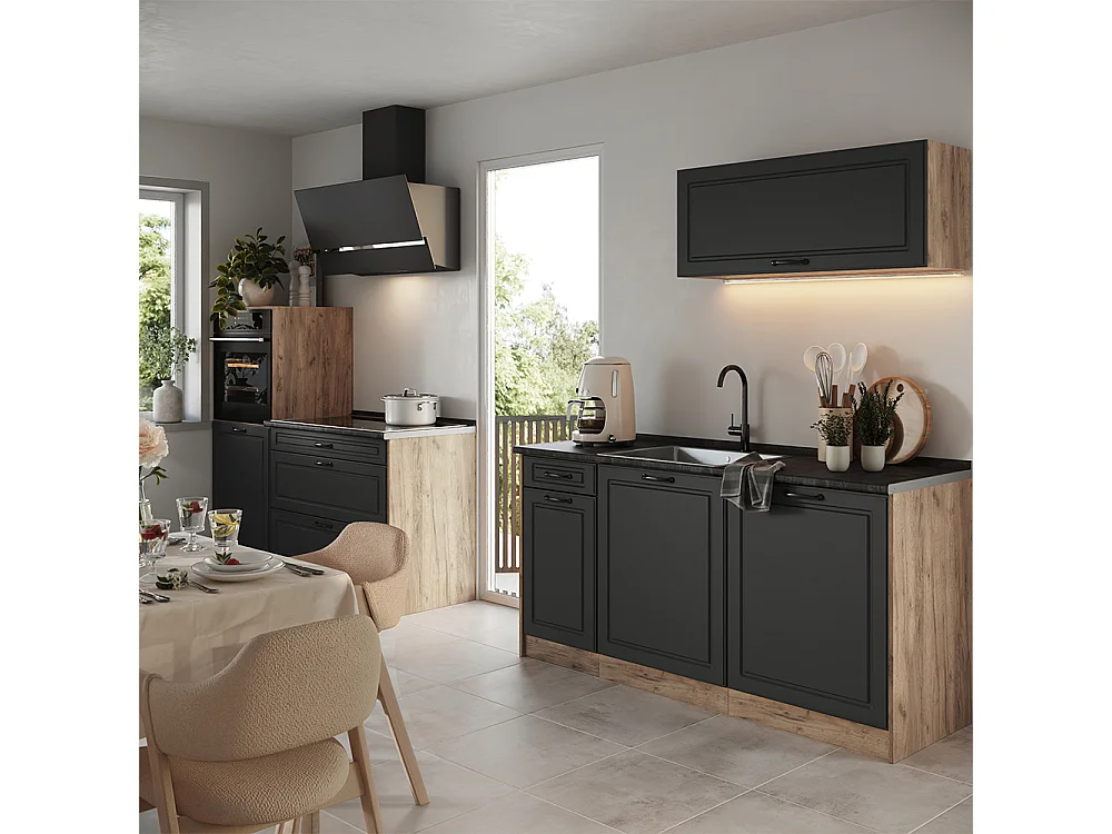 Cuisine anthracite campagne/chêne doré 160x60x143 r-line