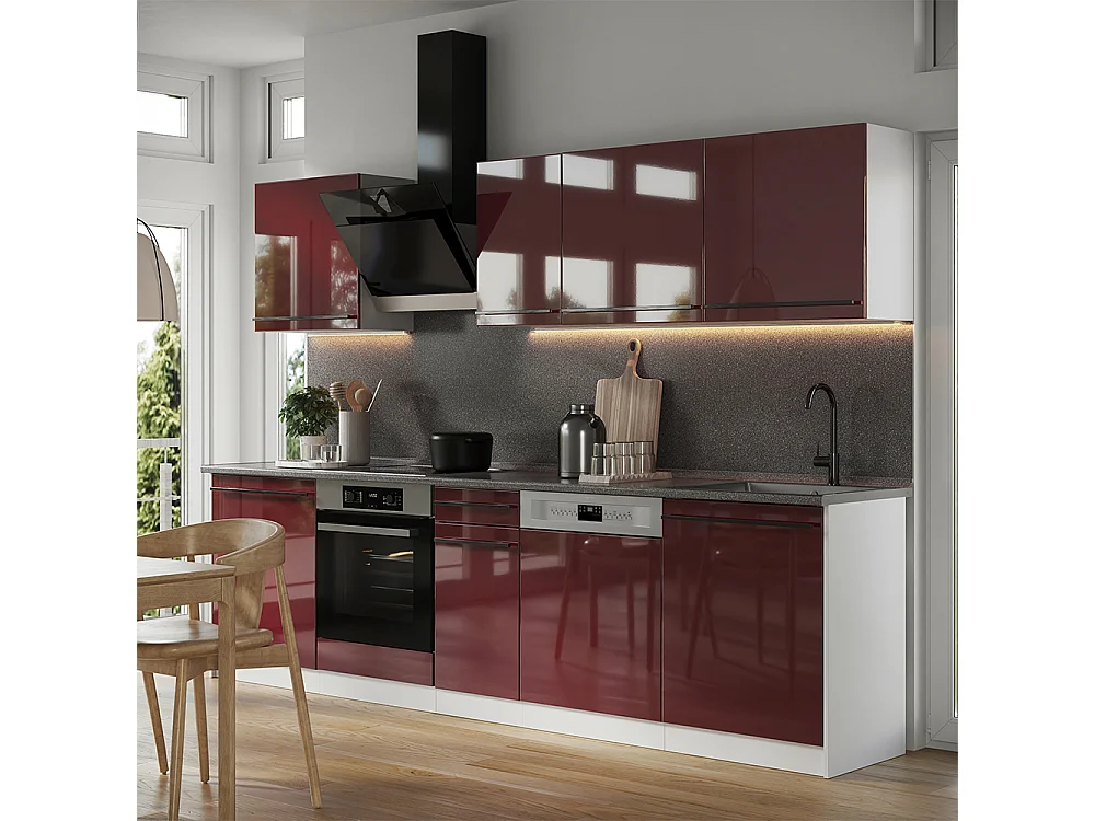Mueble de cocina rojo de alto brillo/blanco 280x60x206.8 r-line