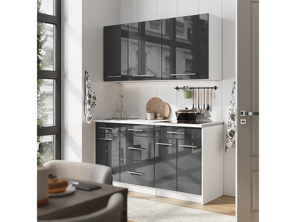 Cuisine anthracite haute brillance/blanc 150x60x82 fame-line