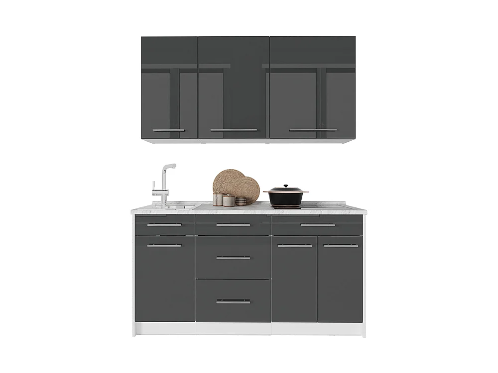 Cuisine anthracite haute brillance/blanc 150x60x82 fame-line