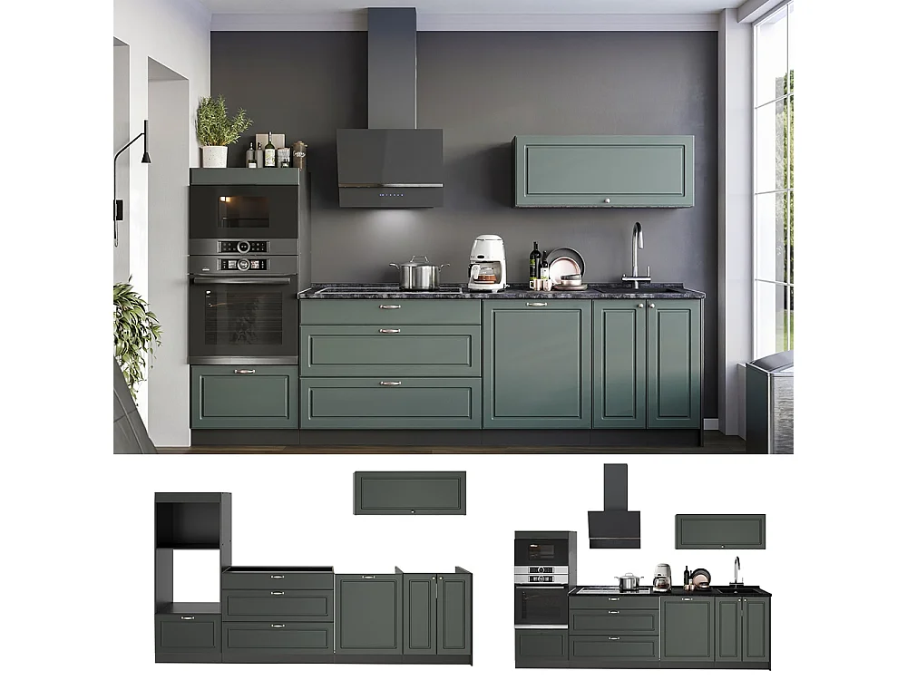 Kök grönt och guld lanthus/antracit 280x60x153.6 fame-line
