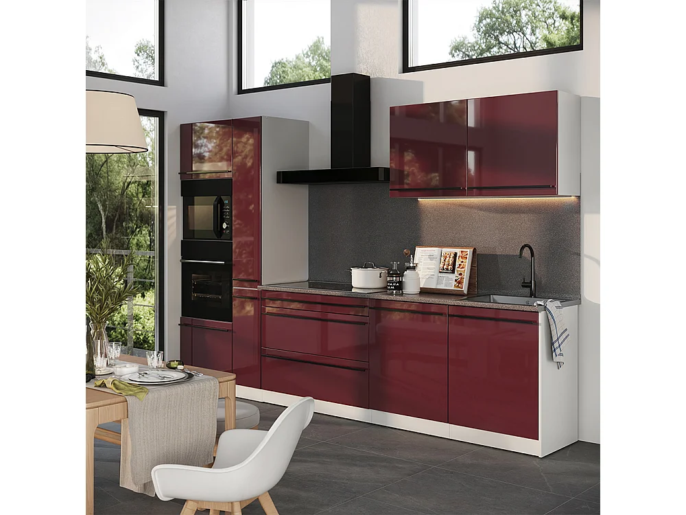 Mueble de cocina rojo de alto brillo/blanco 310x60x206.8 r-line