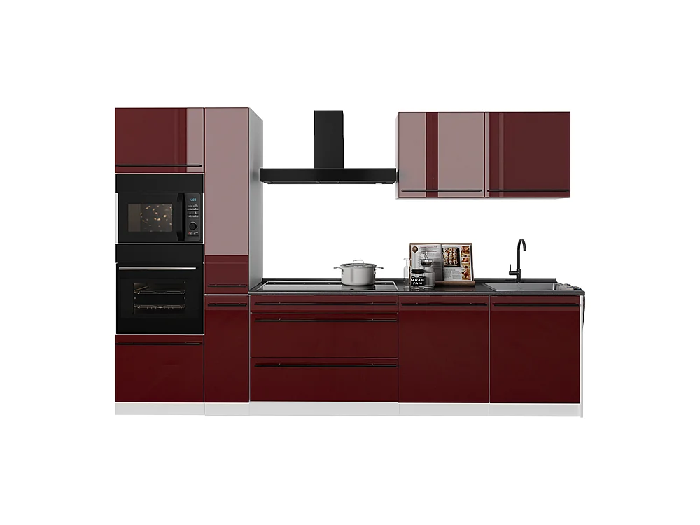 Mueble de cocina rojo de alto brillo/blanco 310x60x206.8 r-line
