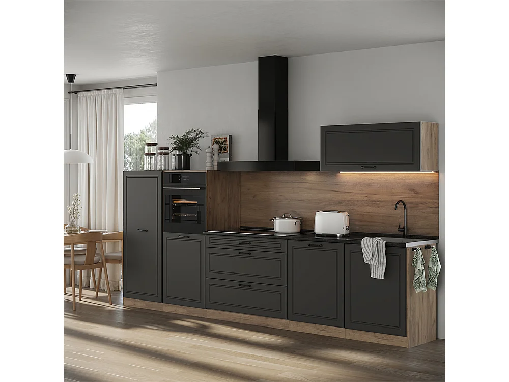 Cuisine anthracite campagne/chêne doré 340x60x143 r-line