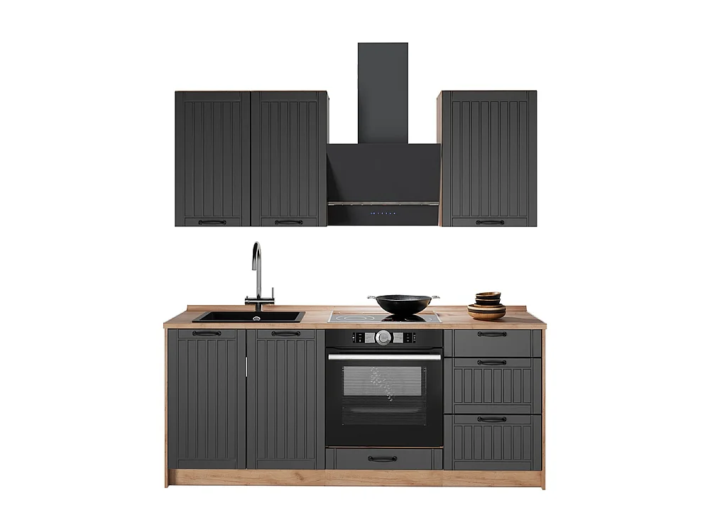 Cuisine gris foncé/chêne de force doré 190x51.6x82 fame-line