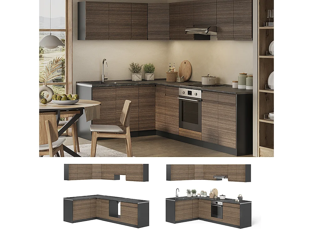 Kogoszczona kuchnia tytoń i orzech włoski/antracyt 267x60x81.6 r-line
