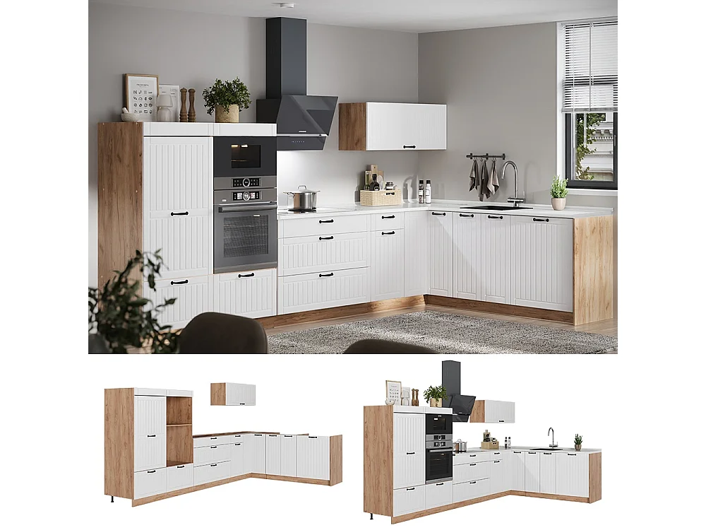 Hörnkök vitt hus på landet/goldkraft ek 347x60x153.6 fame-line
