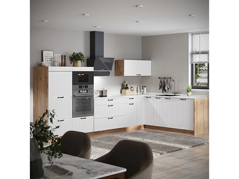Hörnkök vitt hus på landet/goldkraft ek 347x60x153.6 fame-line
