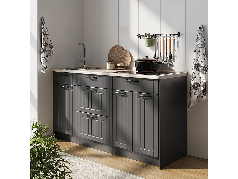 Bloc de cuisine gris foncé/anthracite 150x60x82 fame-line