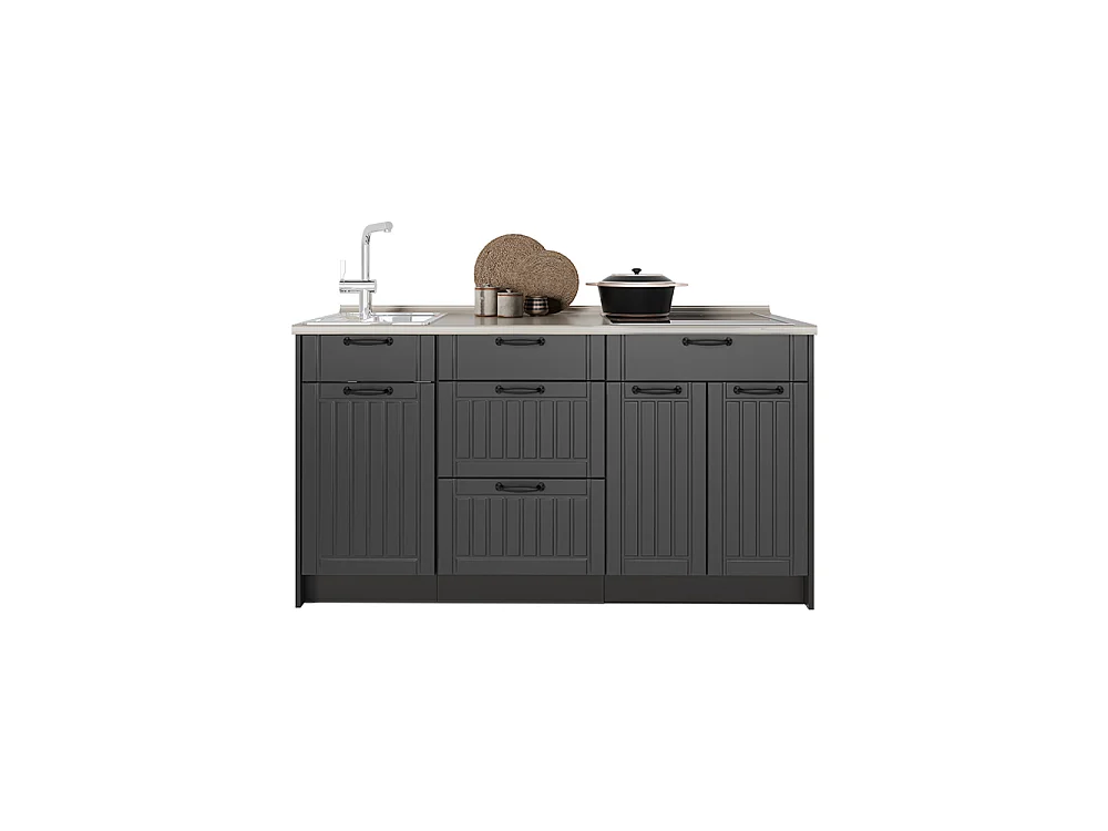 Bloc de cuisine gris foncé/anthracite 150x60x82 fame-line