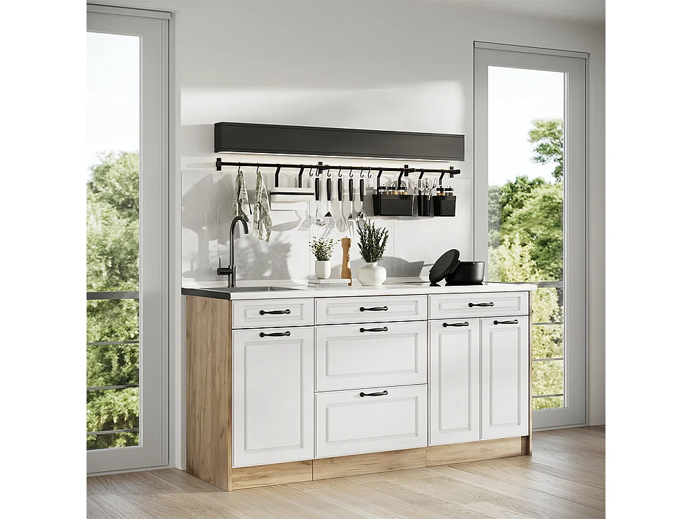 Bloc de cuisine blanc campagne/chêne doré 160x60x81.6 r-line