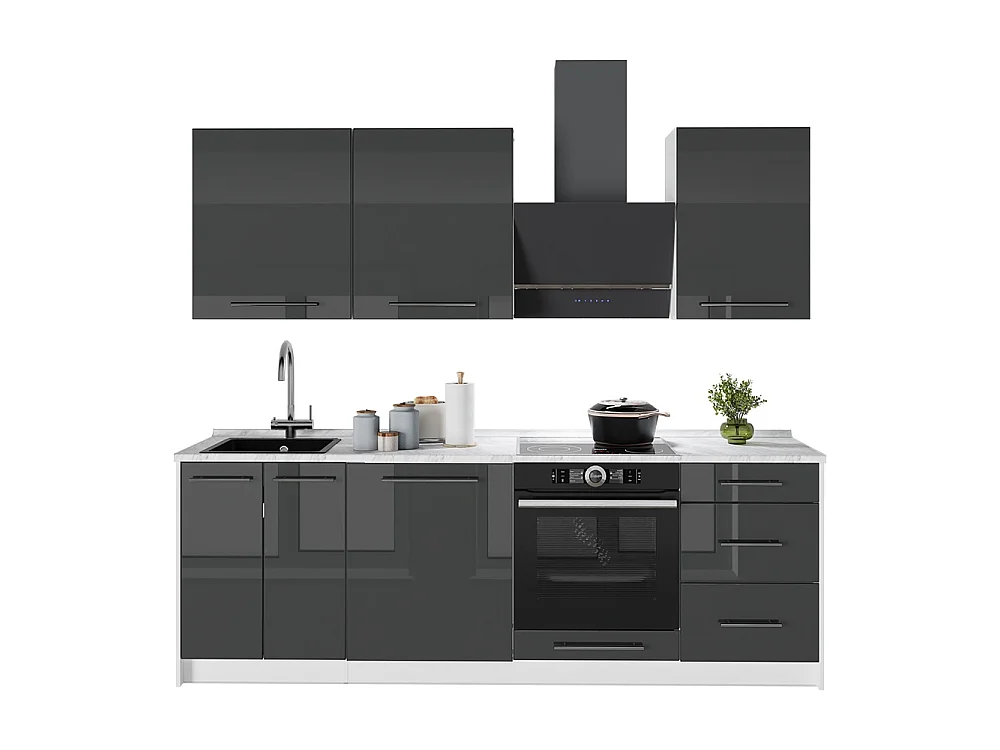 Cuisine anthracite haute brillance/blanc 230x60x82 fame-line
