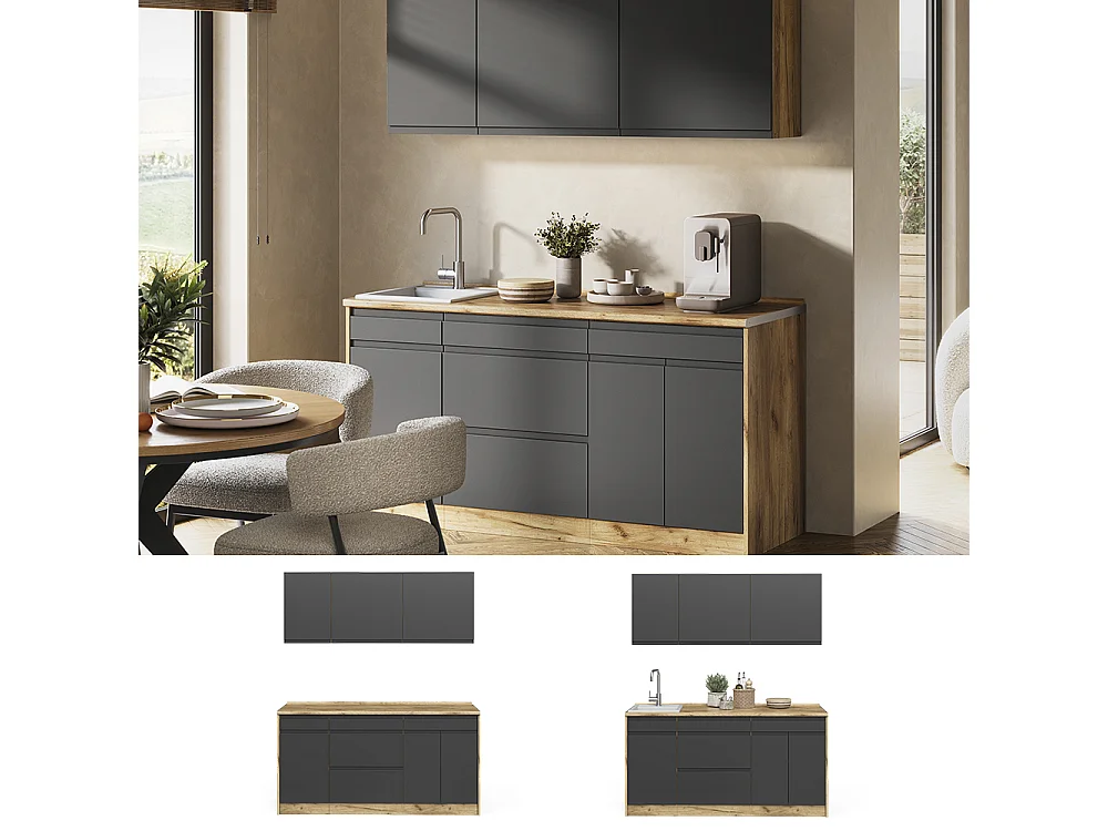 Enskilt kök antracit/goldkraft ek 160x60x81.6 r-line