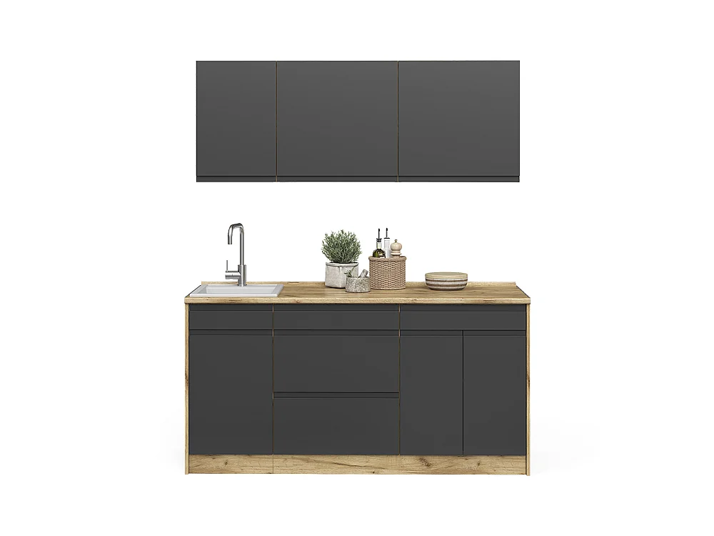 Enskilt kök antracit/goldkraft ek 160x60x81.6 r-line